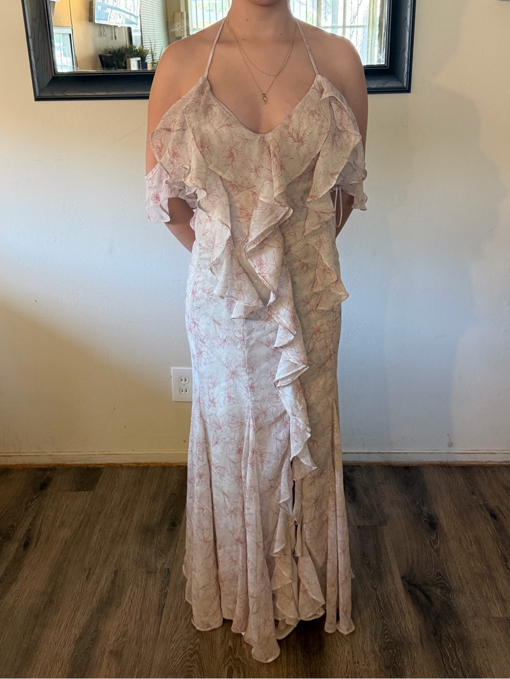 C/Meo Collective “Ctoria” Floral Ruffle Maxi Dress | Halter | Size M